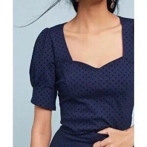Anthropologie Maeve Women's Sevigny Blue Polka Dot Puff Sleeve Blouse‎ Size XS